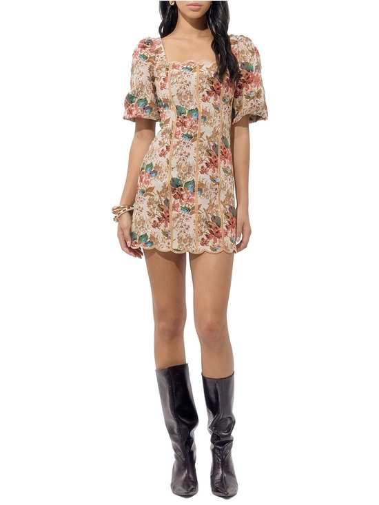 Adelyn Rae Dresses & Skirts - NWT Adelyn Rae Silvie Tapestry Square Neck Floral Puff Short Sleeve Sheath Dress